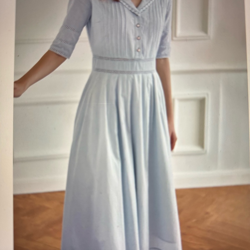 100% cotton, gray blue midi dress